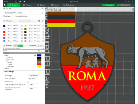 Italia Serie A AS Roma Llavero escudo color imprimible y renderizable Modelo de impresión 3D