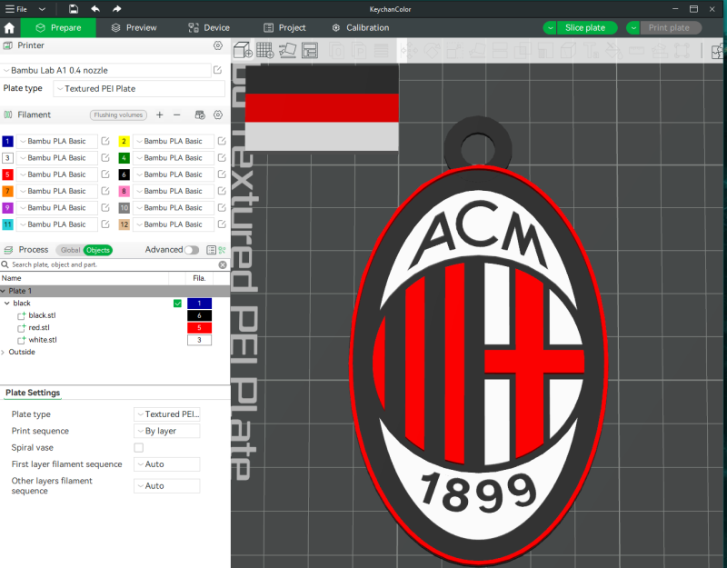 Italy Serie A AC Milan Keychain shield color printable and renderable 3D-printmodel .c4d .max .obj .3ds .fbx .stl .blend