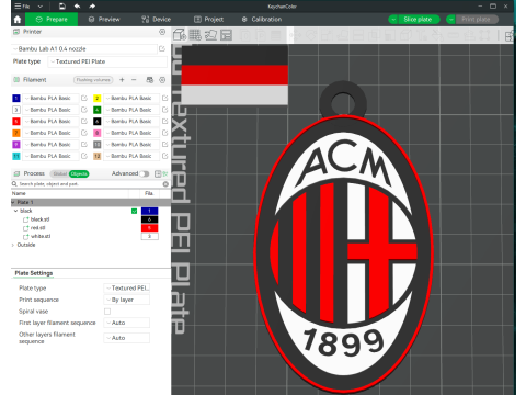 Italy Serie A AC Milan Keychain shield color printable and renderable 3D प्रिंट मॉडल
