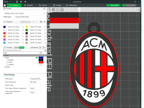Italia Serie A AC Milan Llavero escudo color imprimible y renderizable Modelo de impresión 3D