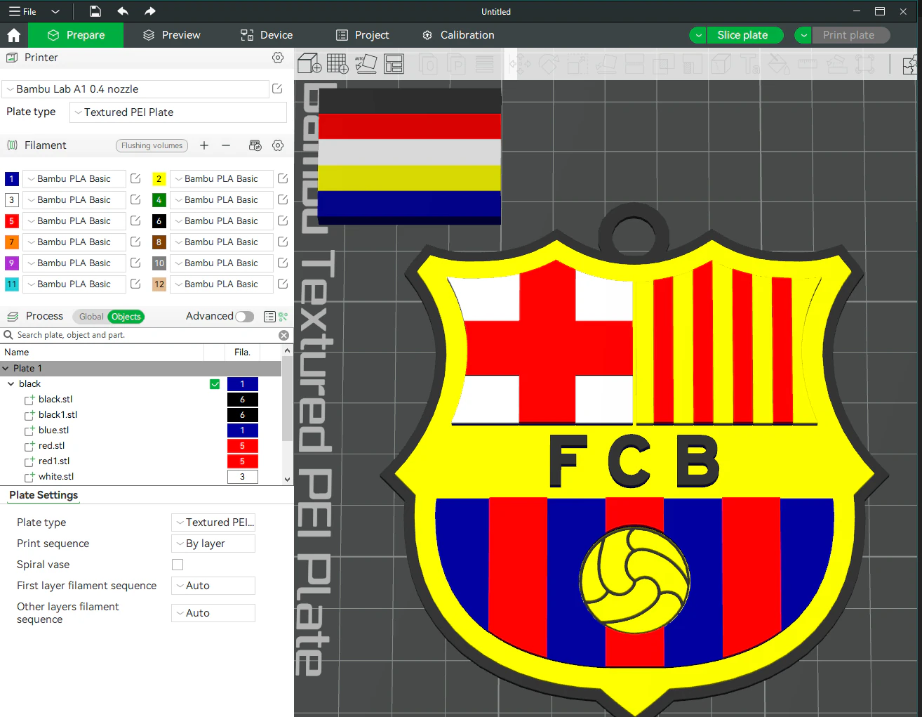 FC Barcelona Keychain Shield color printable and renderable 3D Print Model .c4d .max .obj .3ds .fbx .stl .blend 