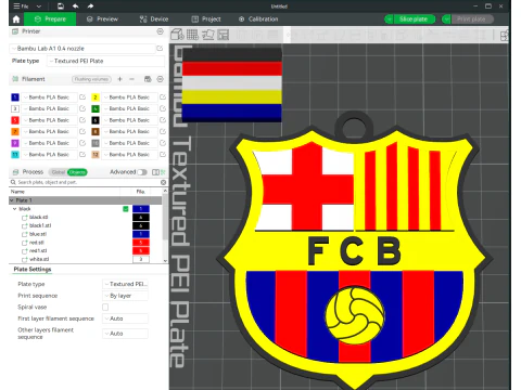 FC Barcelone Porte-cl&eacute;s Bouclier couleur imprimable et rendu Modèles 3D en vedette