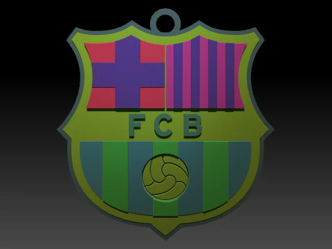 FC Barcelona Keychain Shield color printable and renderable 3D Print Model
