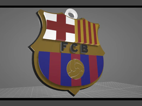 FC Barcelona Keychain Shield color printable and renderable 3D Print Model