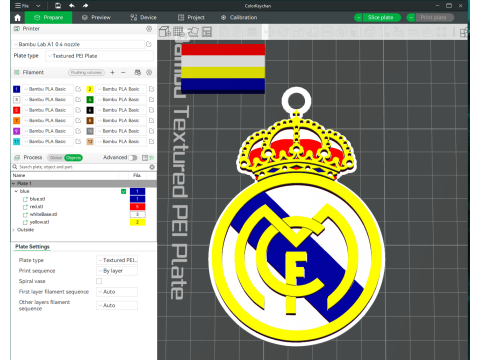 La Liga Real Madrid Keychain Shield color printable and renderable 3D Print Model
