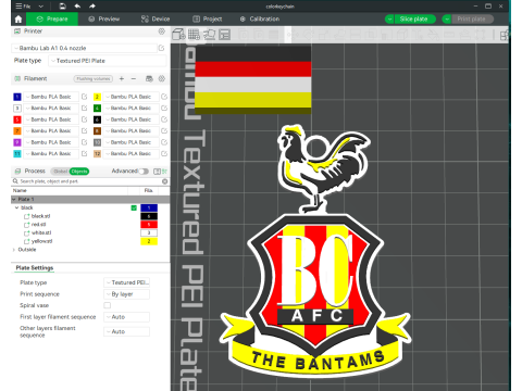 Bradford City AFC Keychain Shield color printable and renderable 3D Print Model