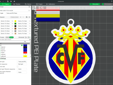 La Liga Villarreal Keychain Shield color printable and renderable Modello di stampa 3D