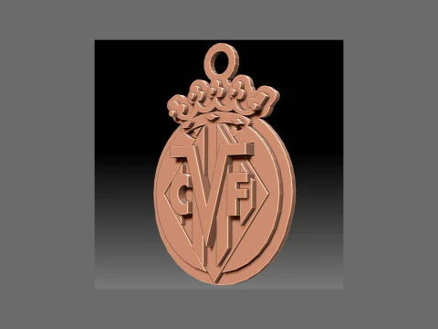 La Liga Villarreal Keychain Shield color printable and renderable 3D Print Model