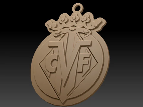 La Liga Villarreal Keychain Shield color printable and renderable 3D Print Model
