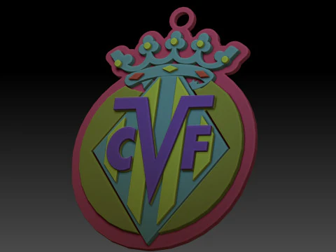 La Liga Villarreal Keychain Shield color printable and renderable 3D Print Model