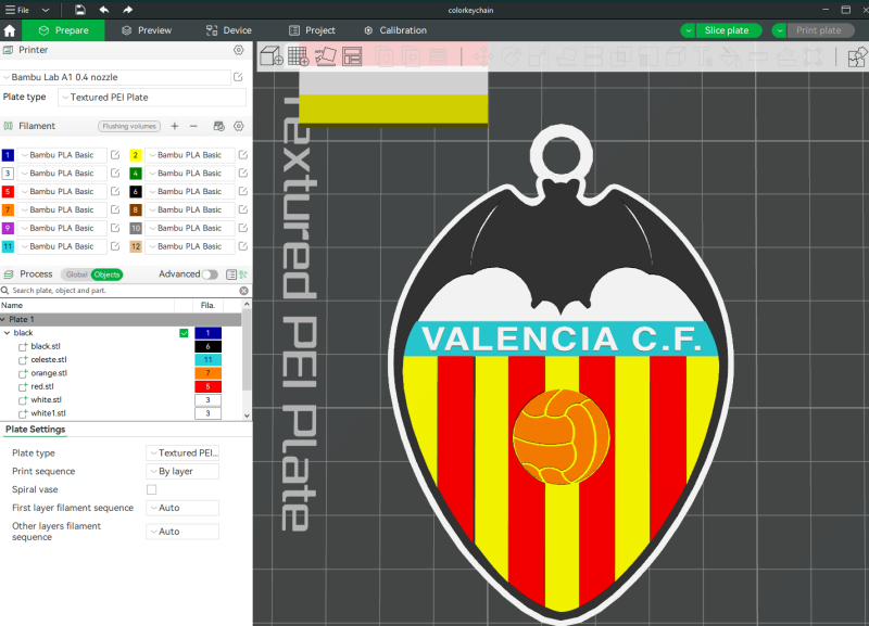 La Liga Valencia CF Keychain Shield color printable and renderable 3D Принт Модель .c4d .max .obj .3ds .fbx .stl .blend