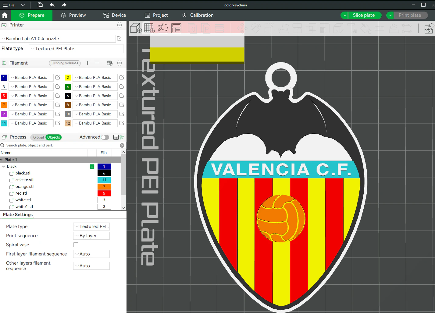 La Liga Valencia CF Keychain Shield color printable and renderable 3D Print Model .c4d .max .obj .3ds .fbx .stl .blend 