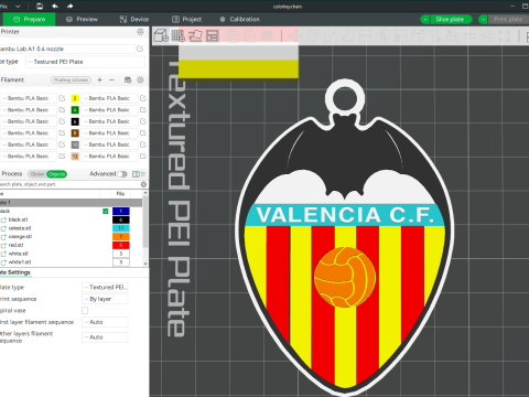 La Liga Valencia CF Keychain Shield color printable and renderable 3D Baskı Modeli