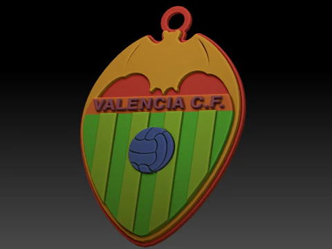 La Liga Valencia CF Keychain Shield color printable and renderable 3D Print Model