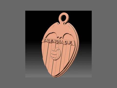 La Liga Valencia CF Keychain Shield color printable and renderable 3D Print Model