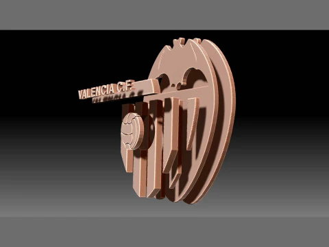 La Liga Valencia CF Keychain Shield color printable and renderable 3D Print Model