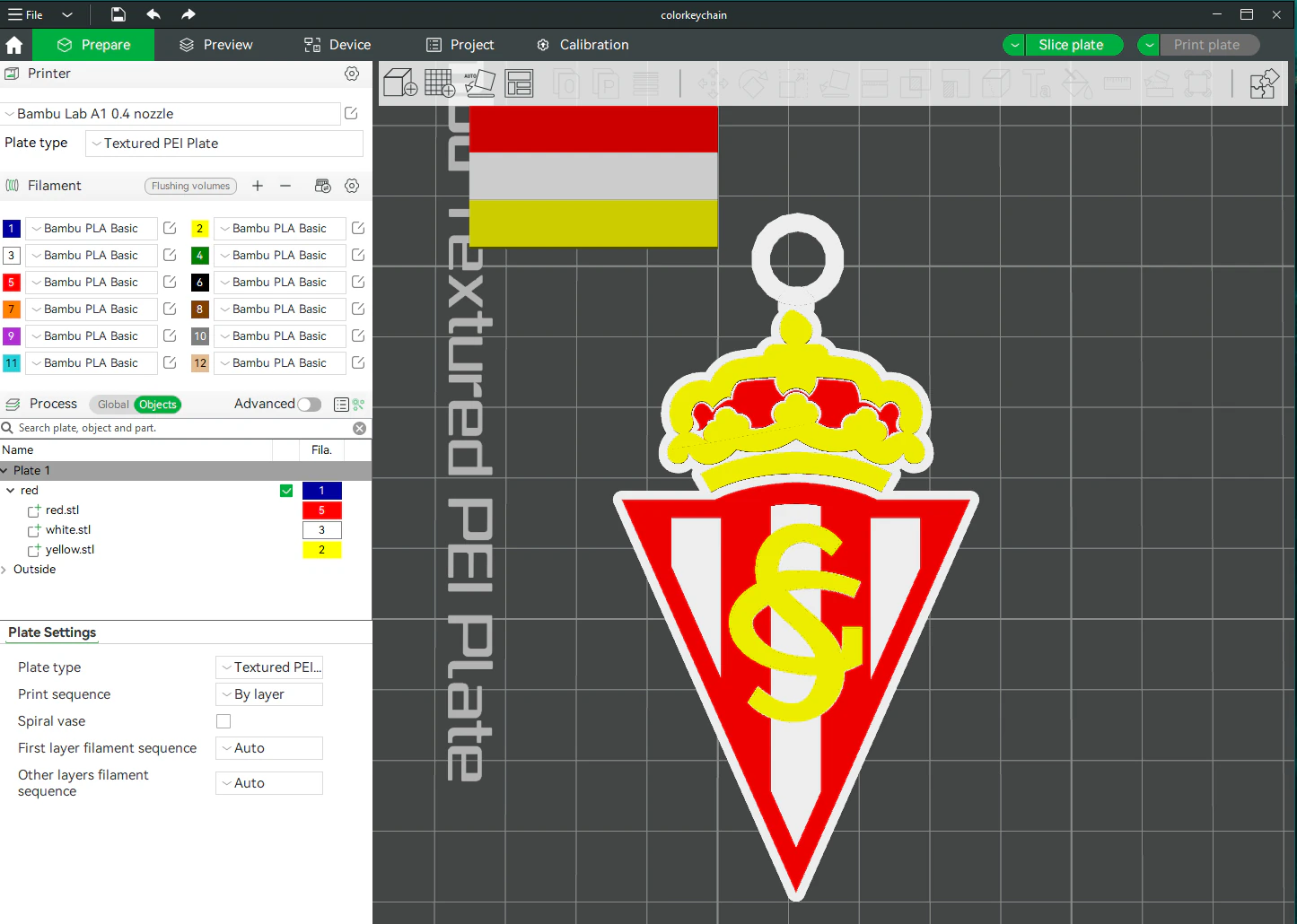 La Liga Sporting Gijon Keychain Shield color printable and renderable 3D Print Model .c4d .max .obj .3ds .fbx .stl .blend