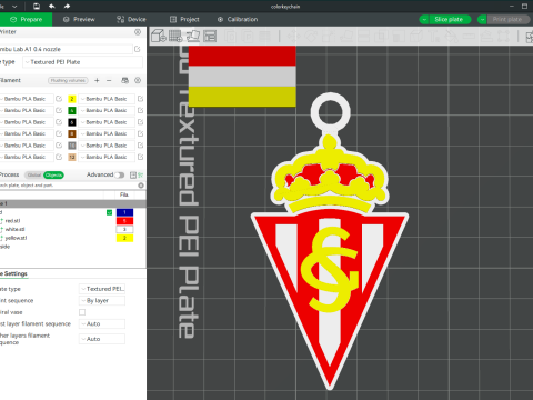 La Liga Sporting Gijon Keychain Shield color printable and renderable 3D 打印模型
