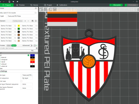 La Liga S&eacute;ville Porte-cl&eacute;s Bouclier couleur imprimable et rendu Modèles 3D en vedette
