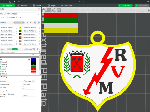 La Liga Rayo Vallecano Keychain Shield color printable and renderable Modelo de Impressão 3D