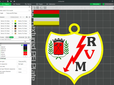 La Liga Rayo Vallecano Porte-cl&eacute;s Bouclier couleur imprimable et rendu Modèles 3D en vedette