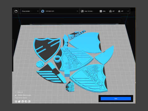La Liga Malaga Keychain Shield color printable and renderable 3D Print Model