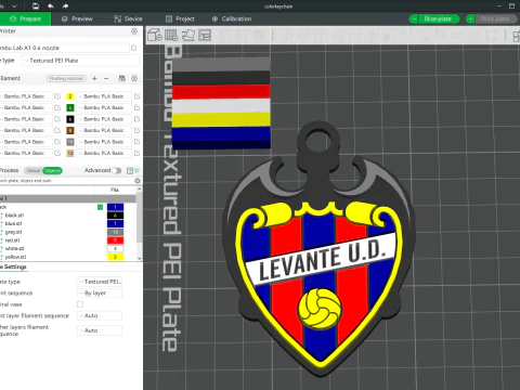 La Liga Levante Porte-cl&eacute;s Bouclier couleur imprimable et rendu Modèles 3D en vedette
