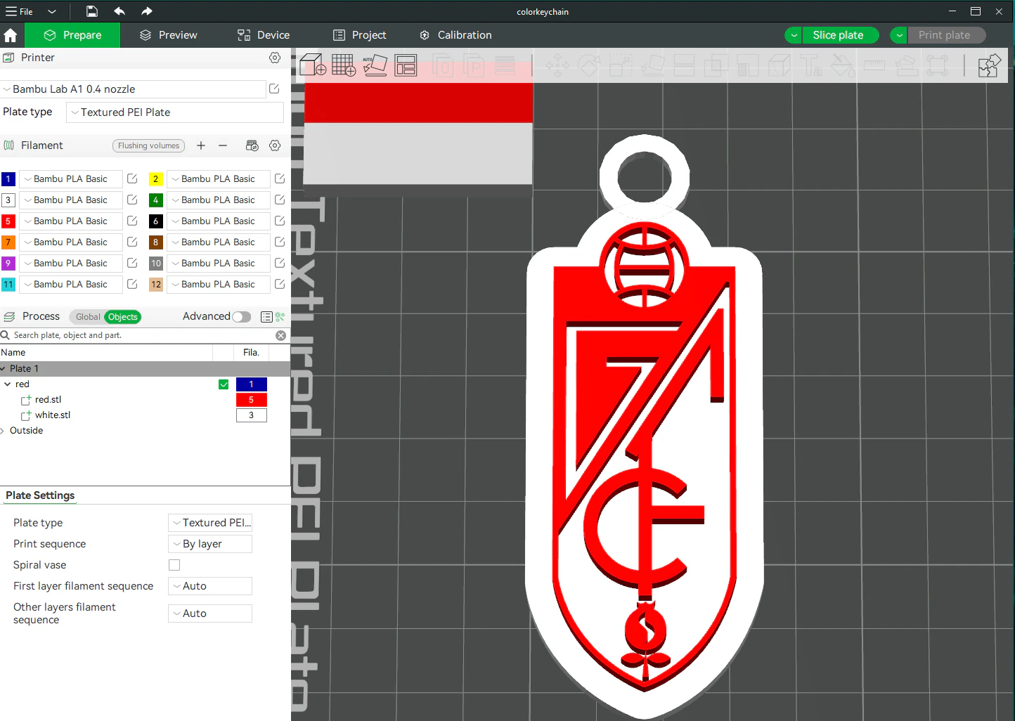 La Liga Granada Keychain Shield color printable and renderable 3D Print Model .c4d .max .obj .3ds .fbx .stl .blend 