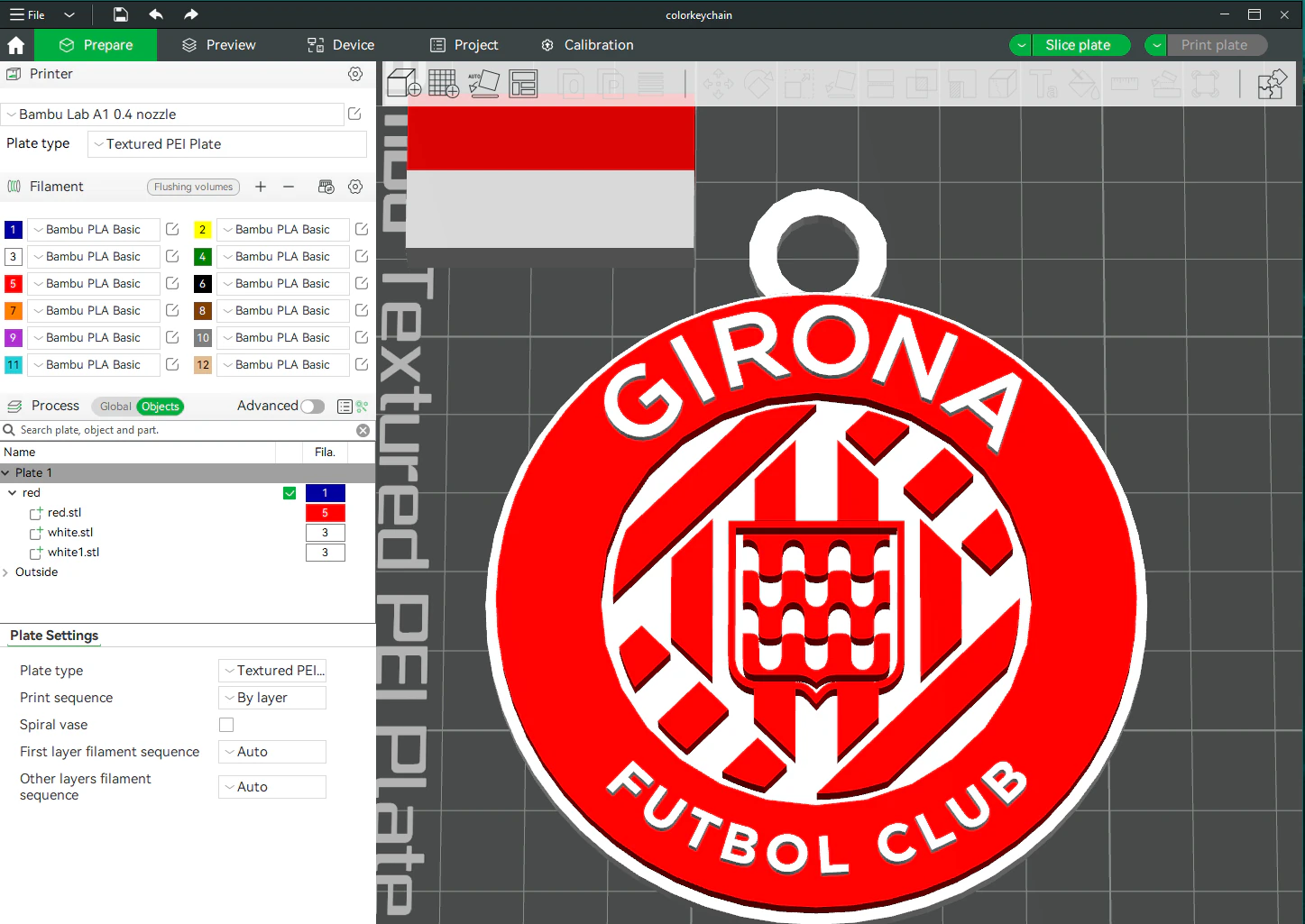 La Liga Girona Keychain Shield color printable and renderable 3D Print Model .c4d .max .obj .3ds .fbx .stl .blend 
