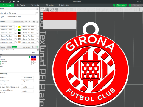 La Liga Girona Keychain Shield color printable and renderable 3D Baskı Modeli