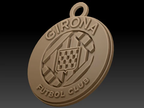 La Liga Girona Keychain Shield color printable and renderable 3D Print Model