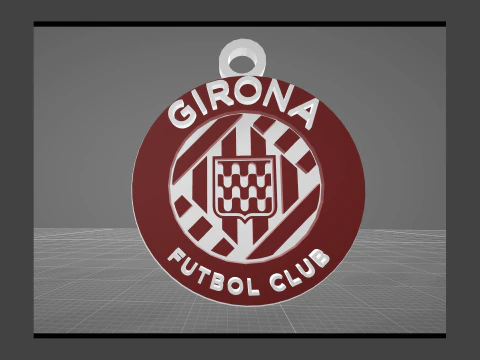 La Liga Girona Keychain Shield color printable and renderable 3D Print Model