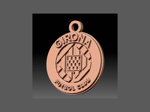 La Liga Girona Keychain Shield color printable and renderable 3D Print Model