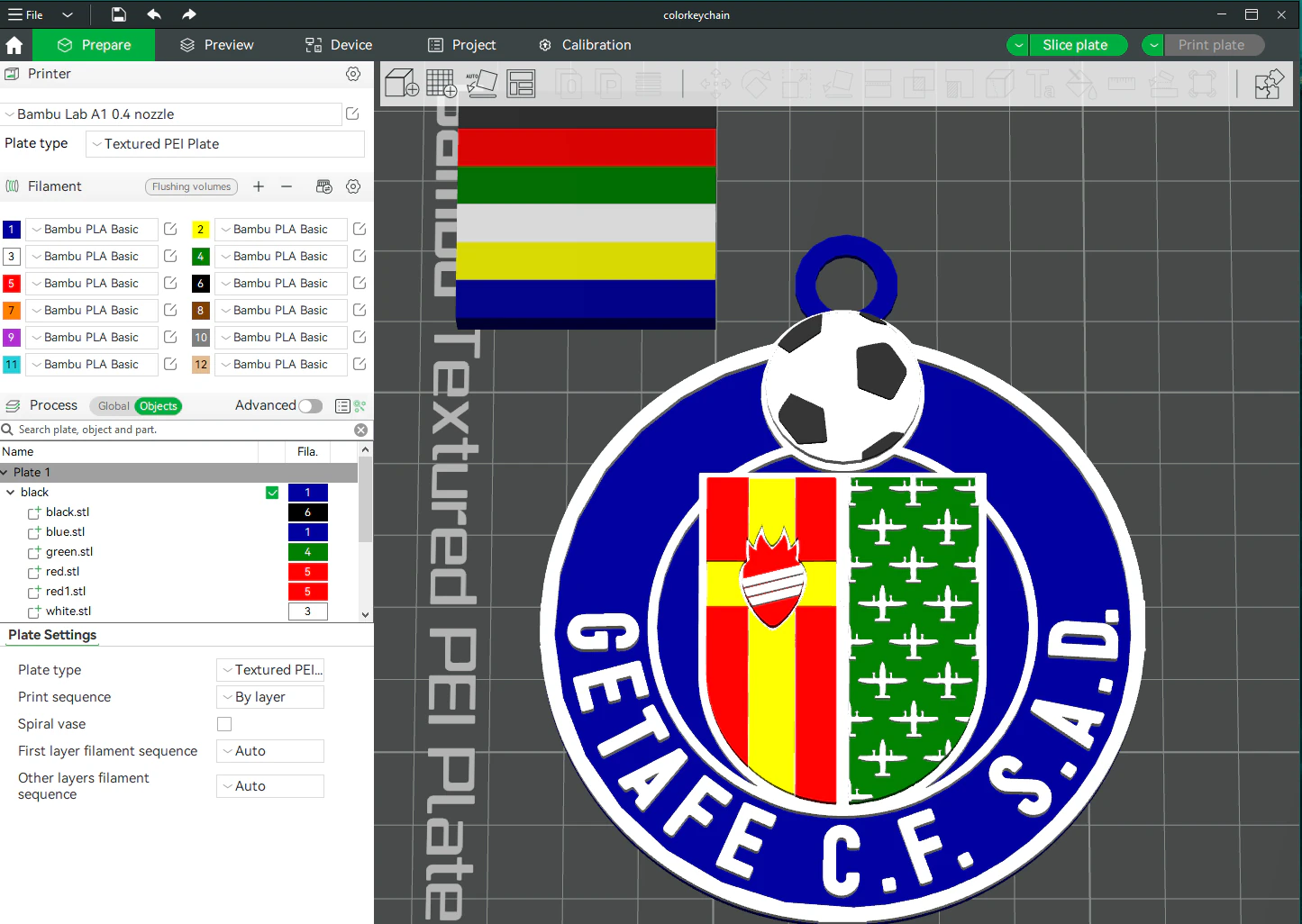 La Liga Getafe Keychain Shield color printable and renderable 3D Print Model .c4d .max .obj .3ds .fbx .stl .blend 