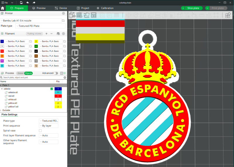 La Liga Espanyol Keychain Shield color printable and renderable 3D 프린트 모델 .c4d .max .obj .3ds .fbx .stl .blend