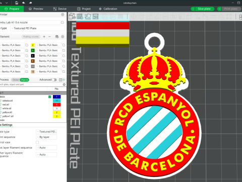 La Liga Espanyol Keychain Shield color printable and renderable Model do druku 3D