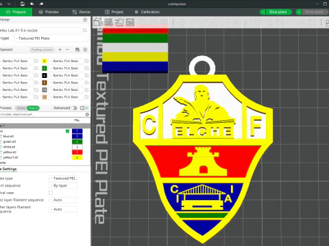La Liga Elche Club Porte-cl&eacute;s Bouclier couleur imprimable et rendu Modèles 3D en vedette
