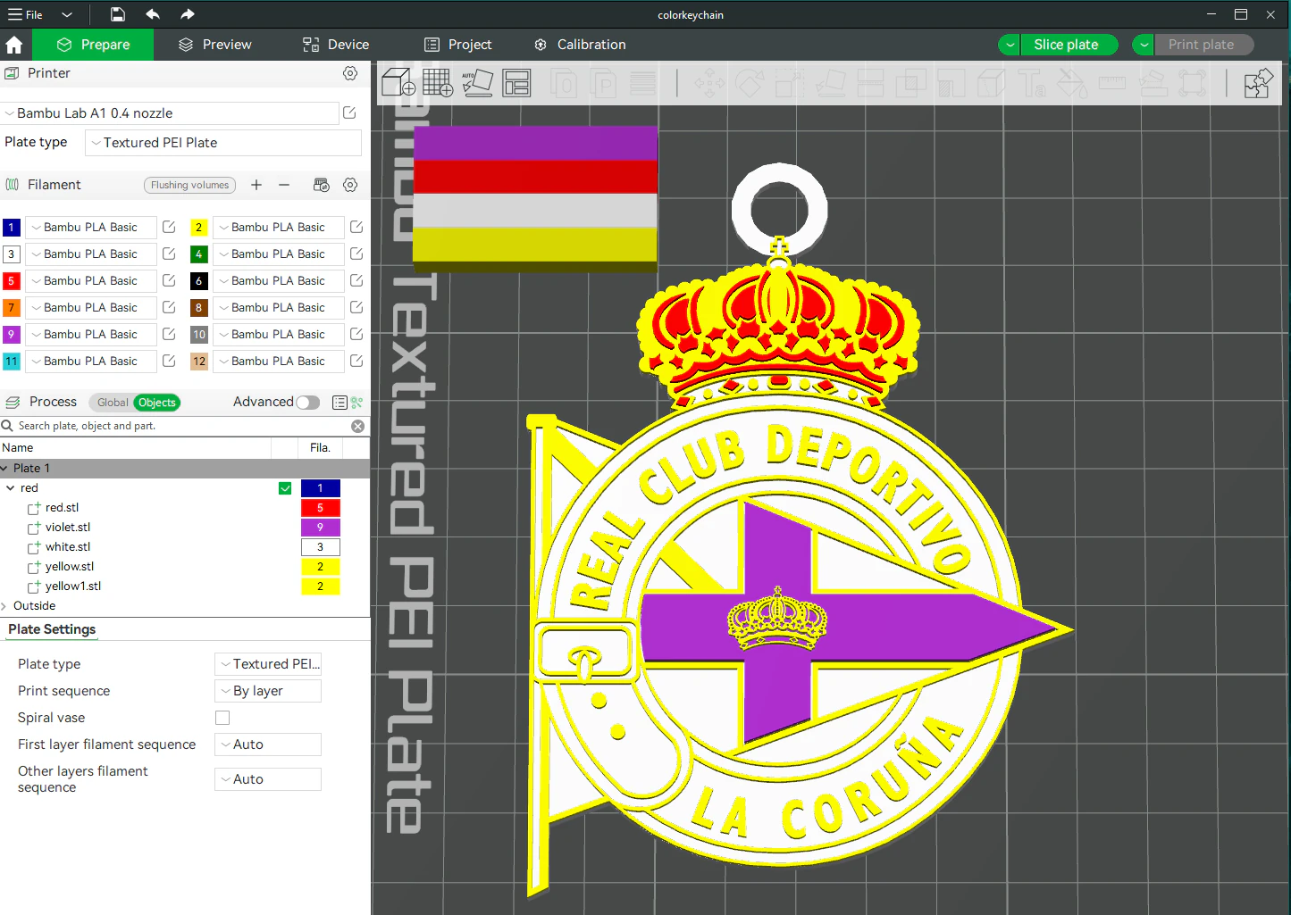 La Liga Deportivo La Coruna Keychain Shield color printable and renderable 3D Print Model .c4d .max .obj .3ds .fbx .stl .blend 