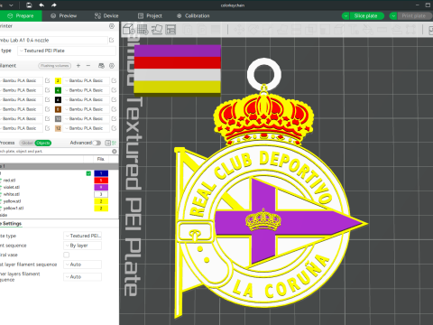 La Liga Deportivo La Coruna Keychain Shield color printable and renderable 3D Print Model