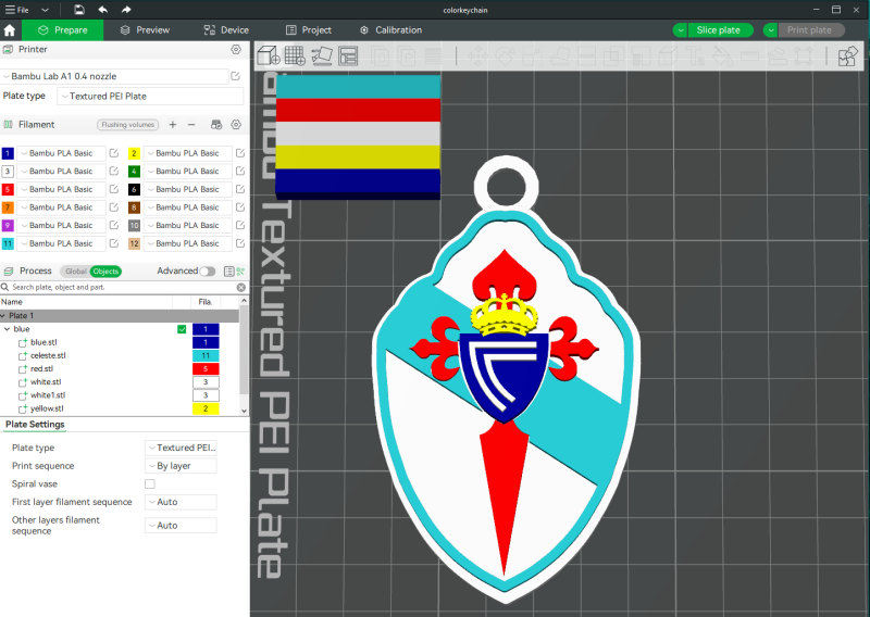 La Liga Celta Vigo Keychain Shield color printable and renderable 3D-Druckmodell .c4d .max .obj .3ds .fbx .stl .blend