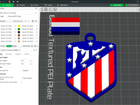 La Liga Atletico Madrid Keychain Shield color printable and renderable 3D Print Model