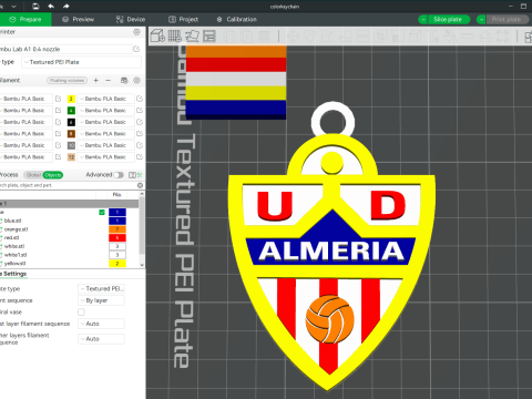 La Liga Almeria Keychain Shield color printable and renderable 3D 프린트 모델