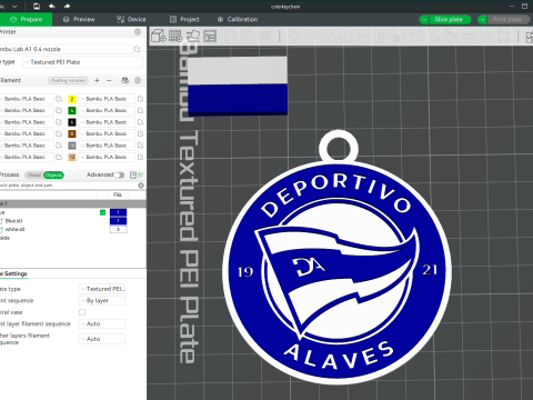 La Liga Alaves Keychain Shield color printable and renderable 3D Print Model