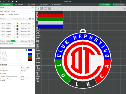 Liga MX Toluca keychain badge color printable 3D 프린트 모델