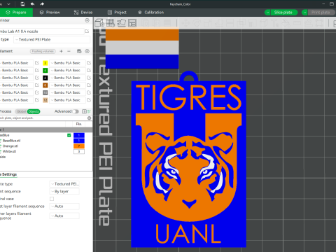 Liga MX Tigres keychain badge color printable 3Dプリントモデル