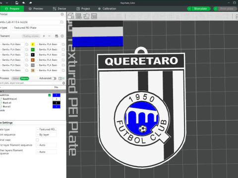 Chaveiro da Liga MX Quer&eacute;taro com emblema colorido para impress&atilde;o Modelo de Impressão 3D