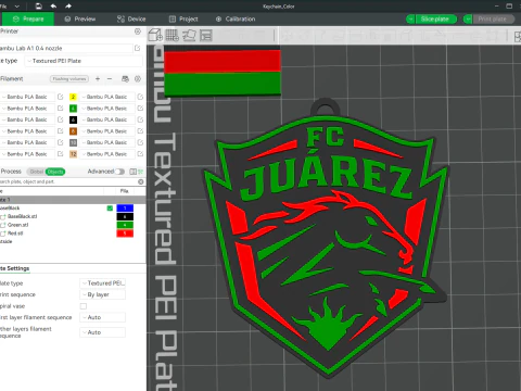 Chaveiro da Liga MX FC Jurez para impressão em cores Modelo de Impressão 3D