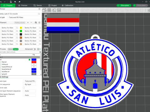 Chaveiro da Liga MX Atl&eacute;tico San Luis para impress&atilde;o em cores Modelo de Impressão 3D