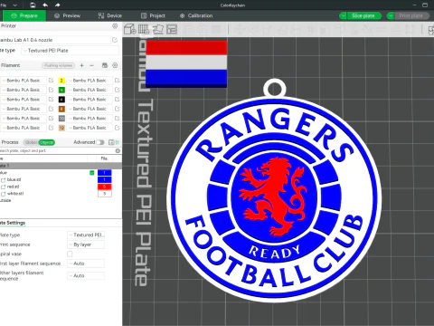 Chaveiro do SPFL Rangers FC em cores para impressão Modelo de Impressão 3D
