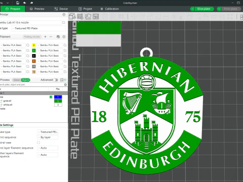 SPFL ハイバーニアン FC キーチェーン バッジ カラー印刷可能 3Dプリントモデル